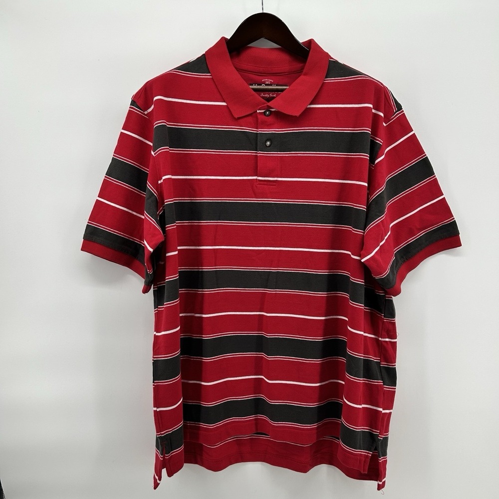 Smiley Quality Goods Mens 3XL Red‎ Gray Striped Polo Shirt Classic Golf Dadcore